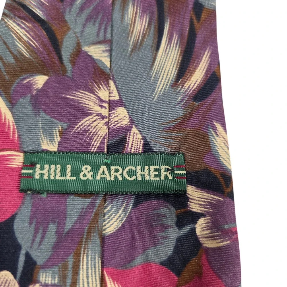 Hill & Archer Mens Necktie‎ Multicolor Floral 100% Silk Designer Short Hawaiian
